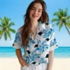 Carolina Panthers Hawaiian Shirt � Hibiscus Palm Leaves Blue White, Casual Button Down For Men & Women