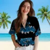 Carolina Panthers Hawaiian Shirt � Hibiscus Stripe Blue Black, Casual Button Down For Men & Women