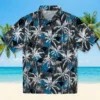Carolina Panthers Hawaiian Shirt � Palm Pattern Blue Black, Casual Button Down For Men & Women