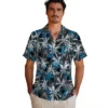 Carolina Panthers Hawaiian Shirt � Palm Pattern Blue Black, Casual Button Down For Men & Women