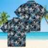 Carolina Panthers Hawaiian Shirt � Palm Pattern Blue Black, Casual Button Down For Men & Women