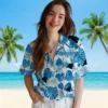 Carolina Panthers Hawaiian Shirt � Tropical Plants Blue White, Casual Button Down For Men & Women