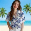 Chicago Cubs Hawaiian Shirt - Hibiscus Palm Leaves Blue White - Gift For Men, Women