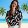 Chicago Cubs Hawaiian Shirt - Palm Motifs Black White - Gift For Men, Women