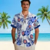 Chicago Cubs Hawaiian Shirt - Patriotic Hibiscus Design Blue White - Gift For Men, Women