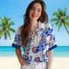 Chicago Cubs Hawaiian Shirt - Patriotic Hibiscus Design Blue White - Gift For Men, Women