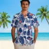 Chicago Cubs Hawaiian Shirt - Tropical Plants Blue White Aloha Shirt