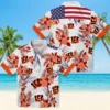 Cincinnati Bengals Hawaiian Shirt � Patriotic Hibiscus Design Orange White, Casual Button Down For Men & Women
