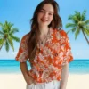 Cincinnati Bengals Hawaiian Shirt � Tropical Leaf Orange White, Casual Button Down For Men & Women