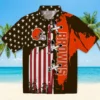 Cleveland Browns Hawaiian Shirt - Personalized Baseball Floral Stitched Flag Brown Aloha Shirt