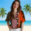 Cleveland Browns Hawaiian Shirt - Personalized Baseball Floral Stitched Flag Brown Aloha Shirt