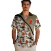 Cleveland Browns Hawaiian Shirt - Personalized Baseball Floral Sunset Palms Brown White Aloha Shirt
