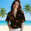 Cleveland Browns Hawaiian Shirt - Personalized Baseball Floral Tropical Patchwork Brown Black Aloha Shirt