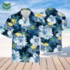 Corona Extra Hawaiian Shirt For Men - White Blue Floral Pattern - Summer Beach Vacation Gift