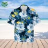 Corona Extra Hawaiian Shirt For Men - White Blue Floral Pattern - Summer Beach Vacation Gift