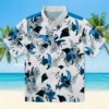 Carolina Panthers Hawaiian Shirt � Custom Botanical Theme Blue White, Casual Button Down For Men & Women