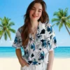 Carolina Panthers Hawaiian Shirt � Custom Botanical Theme Blue White, Casual Button Down For Men & Women