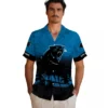 Carolina Panthers Hawaiian Shirt � Custom Sunset Pattern Blue Black, Casual Button Down For Men & Women