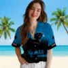 Carolina Panthers Hawaiian Shirt � Custom Sunset Pattern Blue Black, Casual Button Down For Men & Women