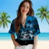 Carolina Panthers Hawaiian Shirt � Custom Sunset Scene Blue Black, Casual Button Down For Men & Women