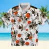 Cleveland Browns Hawaiian Shirt � Custom Botanical Theme Brown White, Casual Button Down For Men & Women