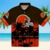 Cleveland Browns Hawaiian Shirt � Custom Sunset Pattern Brown Black, Casual Button Down For Men & Women