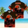 Cleveland Browns Hawaiian Shirt � Custom Sunset Pattern Brown Black, Casual Button Down For Men & Women