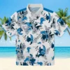 Detroit Lions Hawaiian Shirt - Custom Botanical Theme Blue White Aloha Shirt