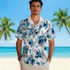 Detroit Lions Hawaiian Shirt - Custom Botanical Theme Blue White Aloha Shirt