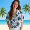 Detroit Lions Hawaiian Shirt - Custom Botanical Theme Blue White Aloha Shirt