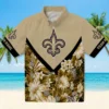 New Orleans Saints Hawaiian Shirt - Custom Floral Chevron Gold Aloha Shirt