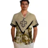 New Orleans Saints Hawaiian Shirt - Custom Floral Chevron Gold Aloha Shirt