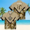 New Orleans Saints Hawaiian Shirt - Custom Floral Chevron Gold Aloha Shirt