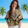 New Orleans Saints Hawaiian Shirt - Custom Floral Chevron Gold Aloha Shirt
