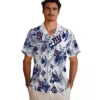 New York Giants Hawaiian Shirt - Custom Botanical Theme Blue White Aloha Shirt