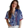 New York Giants Hawaiian Shirt - Custom Hibiscus Arrows Blue White Aloha Shirt