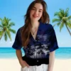 New York Giants Hawaiian Shirt - Custom Sunset Scene Blue Black Aloha Shirt