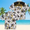 Pittsburgh Pirates Hawaiian Shirt - Custom Botanical Theme Black White Aloha Shirt