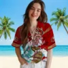 San Francisco 49ers Hawaiian Shirt - Custom Surfing Skeleton Red Blue Aloha Shirt