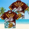 Washington Commanders Hawaiian Shirt - Custom Surfing Skeleton Burgundy Blue Aloha Shirt