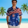 Chicago Cubs Hawaiian Shirt - Customized Us Flag Hibiscus Blue - Gift For Men, Women