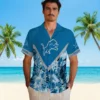 Detroit Lions Hawaiian Shirt - Customized Floral Chevron Blue Aloha Shirt