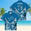 Detroit Lions Hawaiian Shirt - Customized Floral Chevron Blue Aloha Shirt