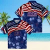 New York Giants Hawaiian Shirt - Customized Us Flag Hibiscus Blue Aloha Shirt
