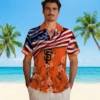 San Francisco Giants Hawaiian Shirt - Customized Us Flag Hibiscus Orange Aloha Shirt