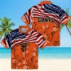 San Francisco Giants Hawaiian Shirt - Customized Us Flag Hibiscus Orange Aloha Shirt