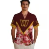 Washington Commanders Hawaiian Shirt - Customized Floral Chevron Burgundy Aloha Shirt