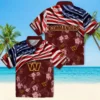 Washington Commanders Hawaiian Shirt - Customized Us Flag Hibiscus Burgundy Aloha Shirt