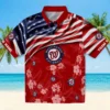 Washington Nationals Hawaiian Shirt - Customized Us Flag Hibiscus Red Aloha Shirt