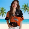 Denver Broncos Hawaiian Shirt - Personalized Baseball Floral Football Wave Orange Black Aloha Shirt